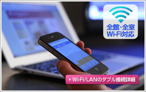 全室無線LAN(Wi-Fi)と有線LAN接続無料