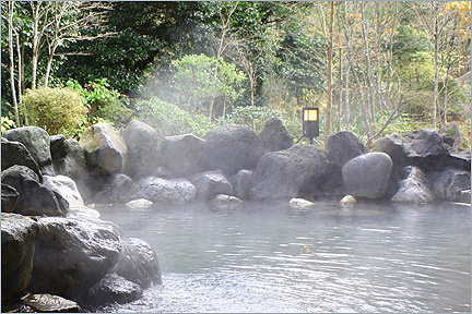 庭園の緑に囲まれた露天風呂「せせらぎの湯」